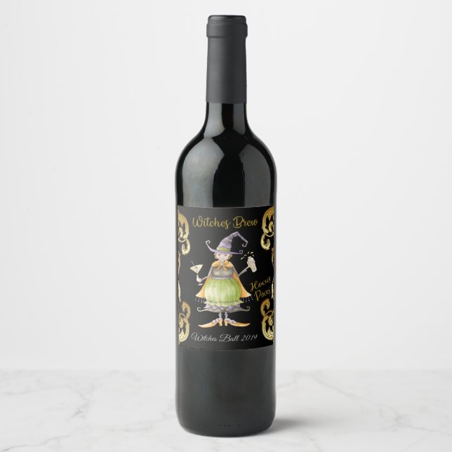 Halloween Witch Wine Bottle label (Front)