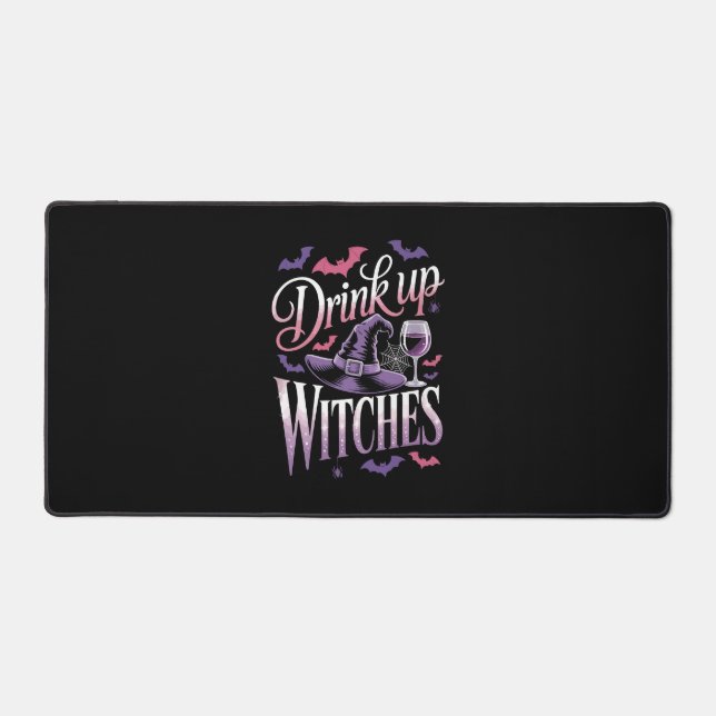 Halloween Witch Wine – Drink Up Desk Mat (Front)