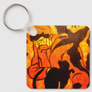Halloween Witch with a Black Cat Key Ring