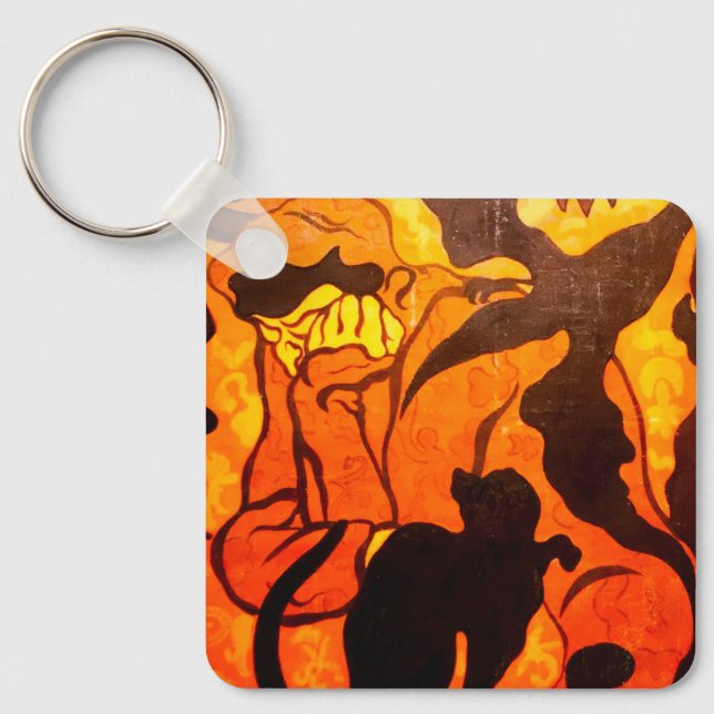 Halloween Witch with a Black Cat Key Ring (Front)