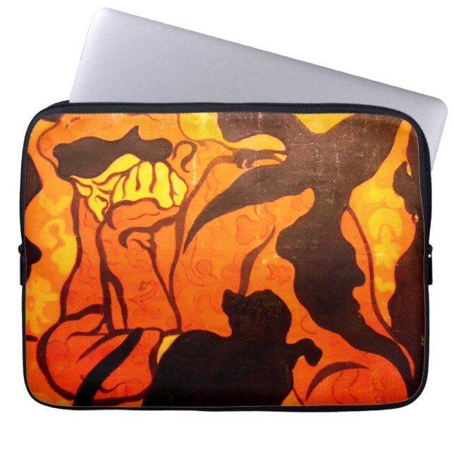 Halloween Witch with a Black Cat Laptop Sleeve (Front)
