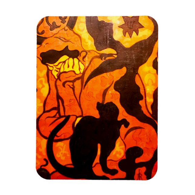 Halloween Witch with a Black Cat Magnet (Vertical)