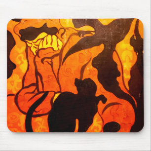 Halloween Witch with a Black Cat Mouse Mat
