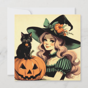 Halloween Witch with Black Cat and Jack-o-lantern Card