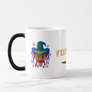 Halloween Witch with Broom – Pixel Art Magic Mug