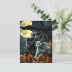 Halloween witch with cats holiday card