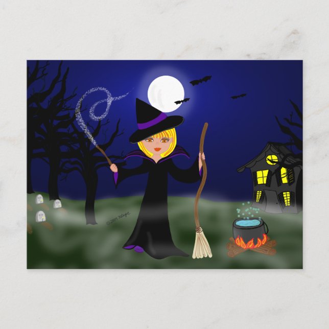 Halloween Witch with Cauldron Postcard (Front)