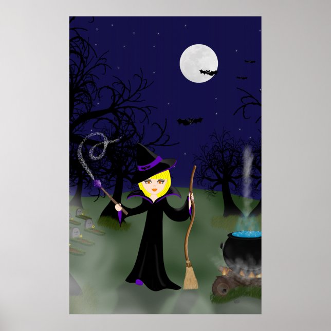 Halloween Witch with Cauldron Print (Front)