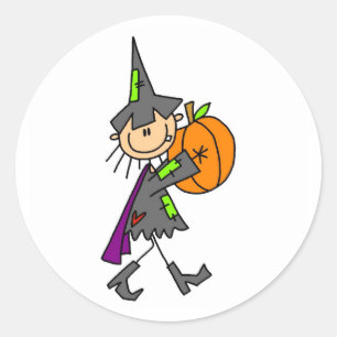Halloween Witch with Pumpkin Classic Round Sticker