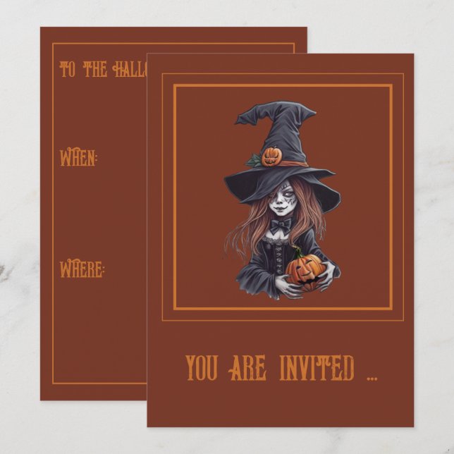 Halloween Witch with Pumpkin -  Invitation (Front/Back)