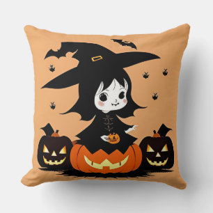 Halloween Witch with Pumpkins Cushion