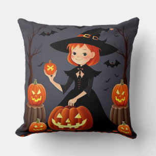 Halloween Witch with Pumpkins Cushion