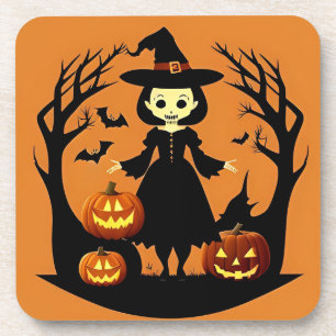 Halloween Witch with Pumpkins in Spooky Setting Coaster