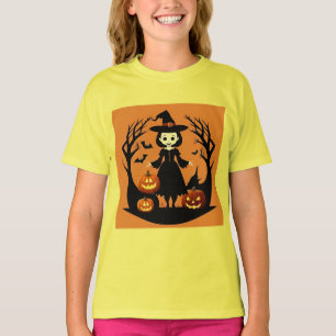 Halloween Witch with Pumpkins in Spooky Setting T-Shirt