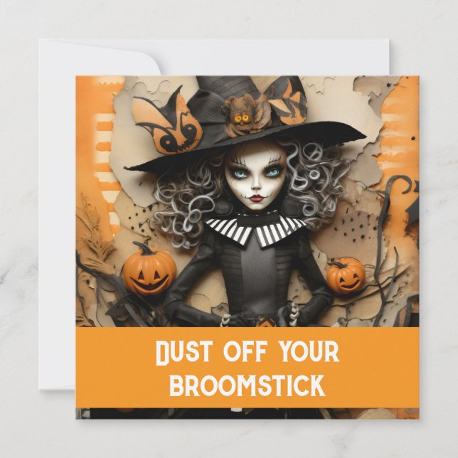 Halloween witch with pumpkins invitation (Front)