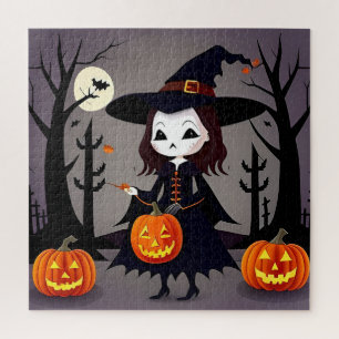 Halloween Witch with Pumpkins Jigsaw Puzzle