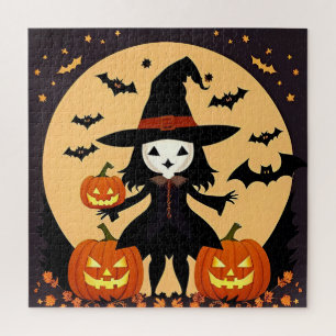 Halloween Witch with Pumpkins Jigsaw Puzzle
