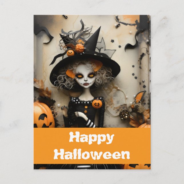 Halloween witch with pumpkins postcard (Front)