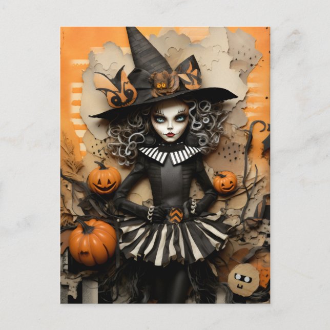 Halloween witch with pumpkins postcard (Front)
