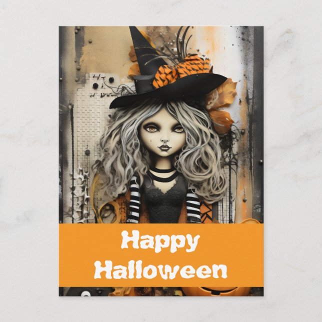 Halloween witch with pumpkins postcard (Front)