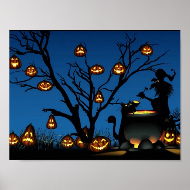 Halloween Witch with pumpkins Poster (Front)