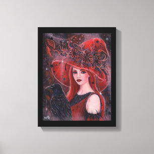 Halloween Witch with Raven card by Renee Lavoie Canvas Print