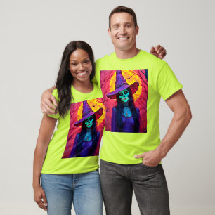 Halloween Witch with Skull Face Design T-Shirt