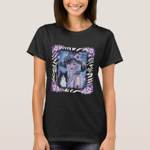 Halloween Witch with tuxedo cat By Renee L T-Shirt