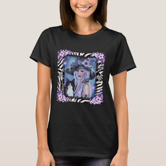  Halloween Witch with tuxedo cat By Renee L T-Shirt (Front)
