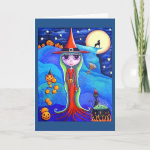 Halloween Witch Wolf Black Cat Cauldron Pumpkins Card