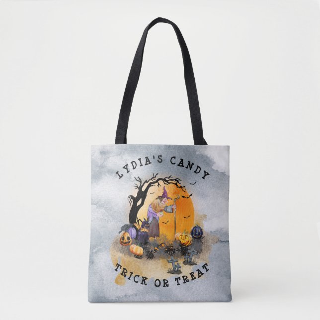 Halloween Witch Woods Scene Trick or Treat Tote Bag (Front)