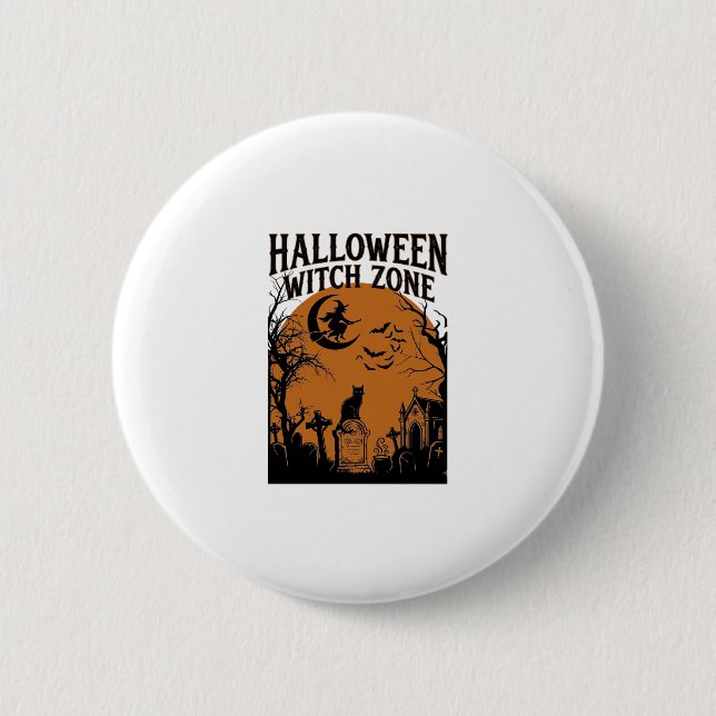 Halloween Witch Zone Black Cat Graveyard Bats Moon 6 Cm Round Badge (Front)