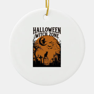 Halloween Witch Zone Black Cat Graveyard Bats Moon Ceramic Tree Decoration
