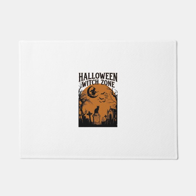 Halloween Witch Zone Black Cat Graveyard Bats Moon Doormat (Front)