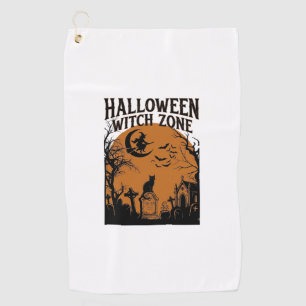 Halloween Witch Zone Black Cat Graveyard Bats Moon Golf Towel