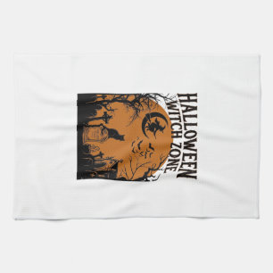 Halloween Witch Zone Black Cat Graveyard Bats Moon Tea Towel