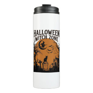 Halloween Witch Zone Black Cat Graveyard Bats Moon Thermal Tumbler