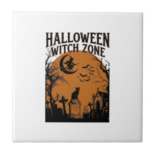 Halloween Witch Zone Black Cat Graveyard Bats Moon Tile