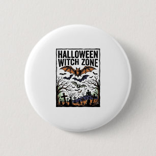Halloween Witch Zone Vintage Graveyard Bats Design 6 Cm Round Badge