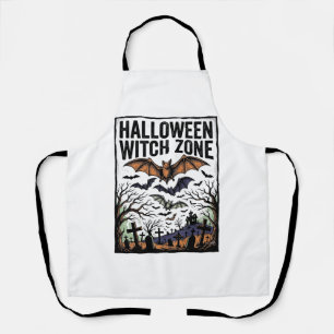 Halloween Witch Zone Vintage Graveyard Bats Design Apron