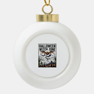 Halloween Witch Zone Vintage Graveyard Bats Design Ceramic Ball Christmas Ornament