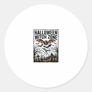 Halloween Witch Zone Vintage Graveyard Bats Design Classic Round Sticker