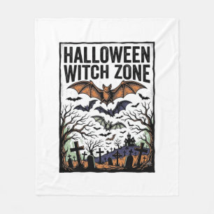 Halloween Witch Zone Vintage Graveyard Bats Design Fleece Blanket