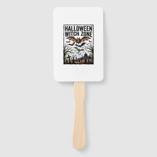 Halloween Witch Zone Vintage Graveyard Bats Design Hand Fan