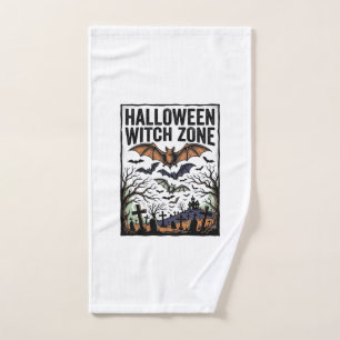 Halloween Witch Zone Vintage Graveyard Bats Design Hand Towel