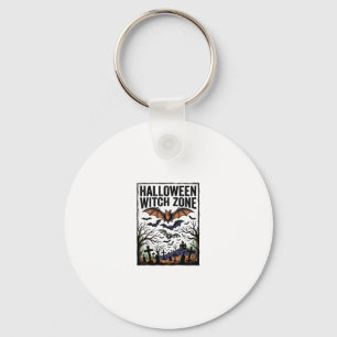 Halloween Witch Zone Vintage Graveyard Bats Design Key Ring