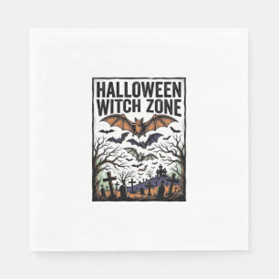 Halloween Witch Zone Vintage Graveyard Bats Design Napkin