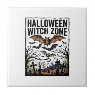Halloween Witch Zone Vintage Graveyard Bats Design Tile