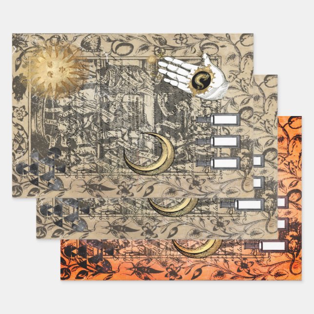 Halloween Witchcraft Medical Vintage Ephemera  Wrapping Paper Sheet (Set)