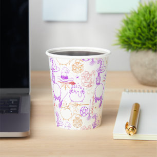 Halloween Witchcraft Pattern Neon 01 Paper Cups
